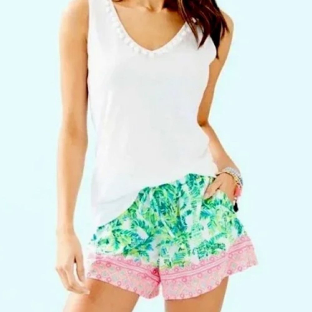 Lilly Pulitzer Katia Palm Print Pull On Elastic Drawstring Shorts XS